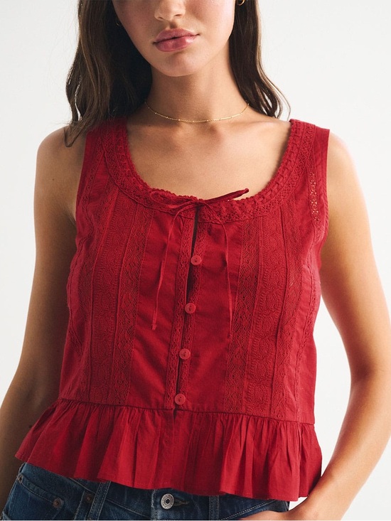 Abercrombie & Fitch Dresses & Skirts - Abercrombie & Fitch Button-Through Lace-Trim Tank
